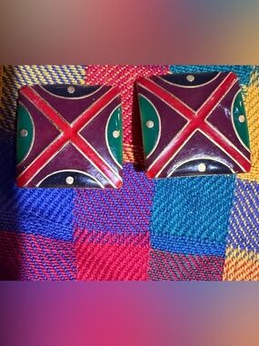 Vintage Geometric Enamel Clip-On Earrings